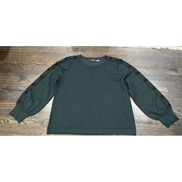 Karl Lagerfeld Sweaters - Karl Lagerfeld Sweater Women’s Large Green Puff Balloon Sleeve Buttons Preppy